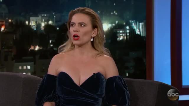Hayley Atwell - Jimmy Kimmel Live (July 2018) - other blue dress, pt 1/3