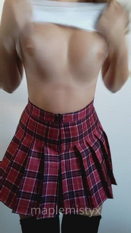 Dropping my schoolgirl tits for you, what do you think? [Tittydrop]