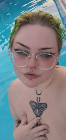 bbw big tits goth nipple piercing onlyfans outdoor pierced public swimming pool clip