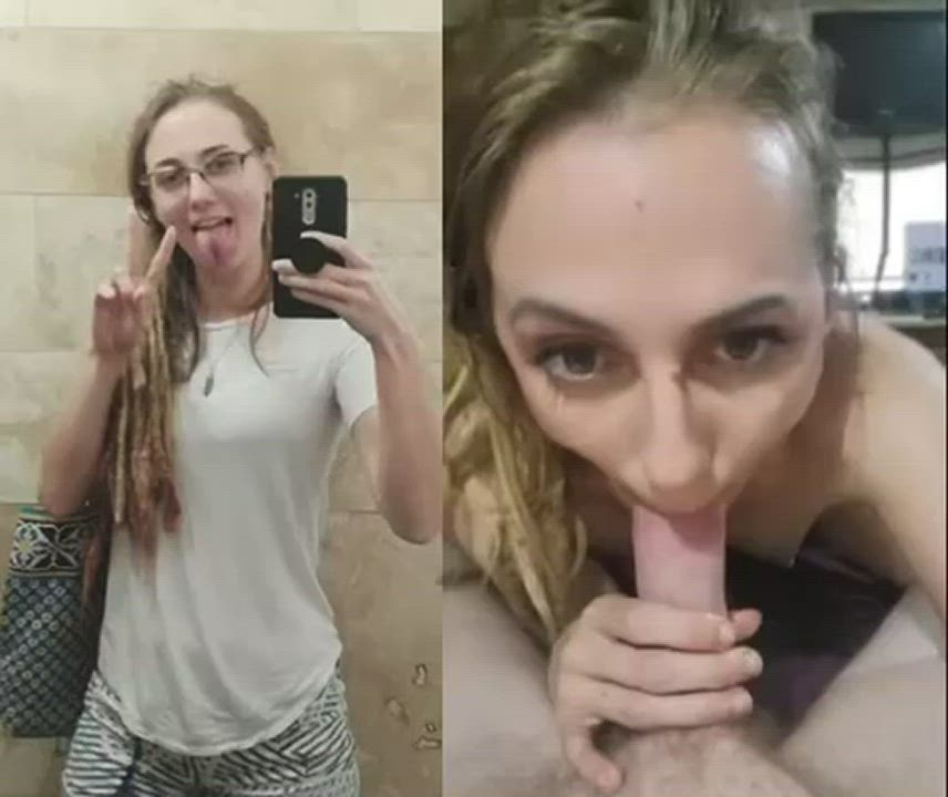 Casual pictures and bj video collage with cumshot