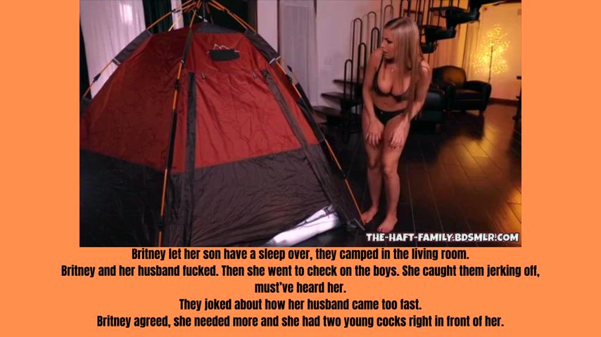 Son and his friend pitch a tent for mom
