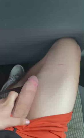 Love being risky and letting my fat cock slip out in the car