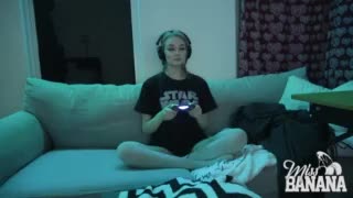 Very Hot Gamer Girl Playing and Sucking her Roommate Friend