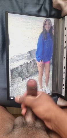 Girl with shorts getting shot by my cum