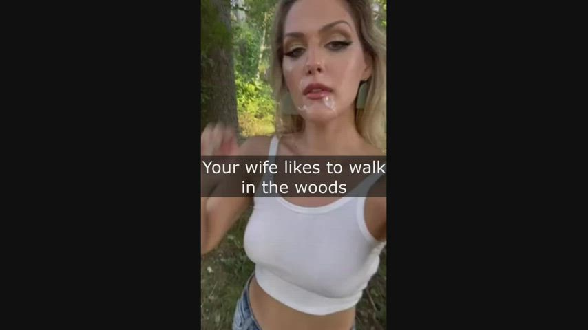 caption cheating cuckold cum in mouth cumshot facial flashing outdoor public clip