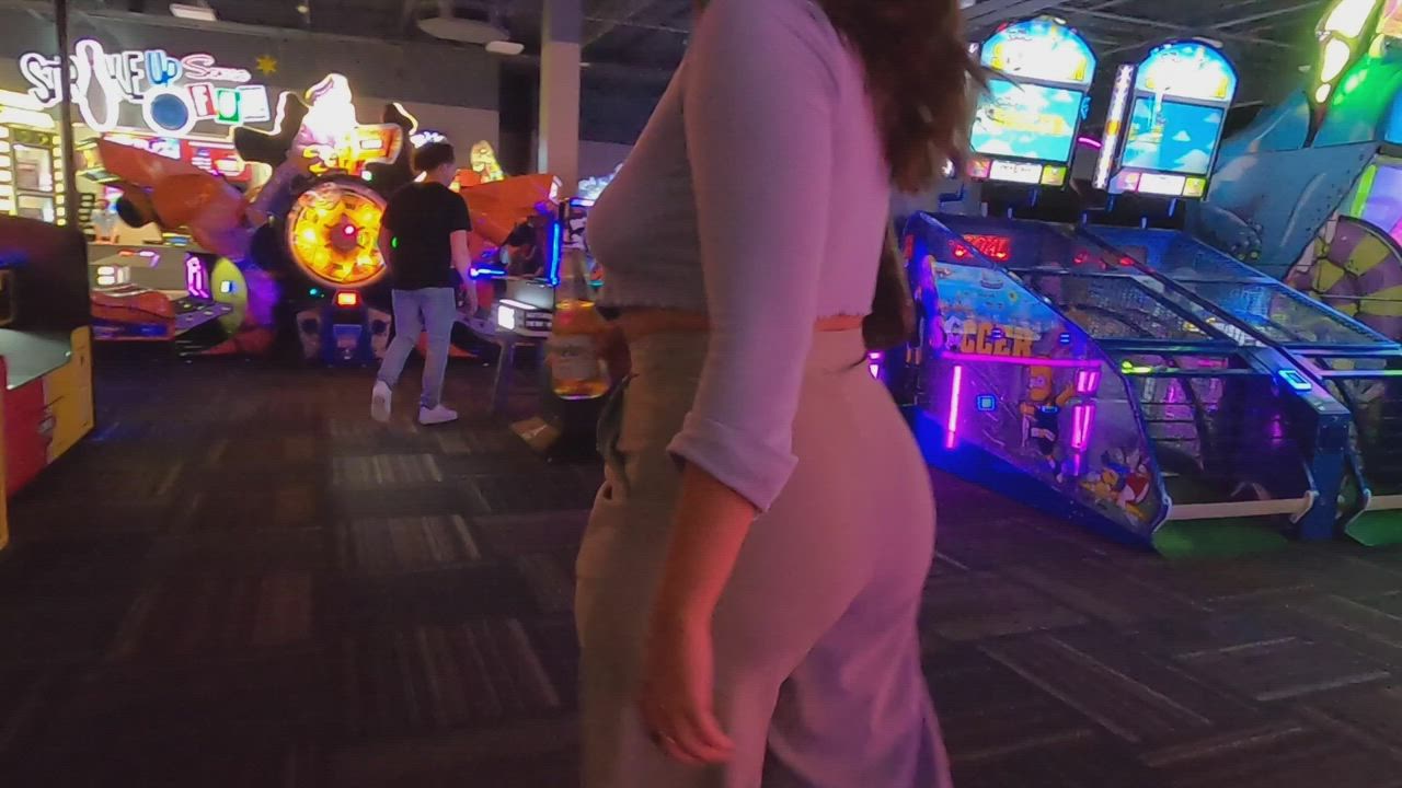 I was dared to walk through the arcade with my top unbuttoned [F]