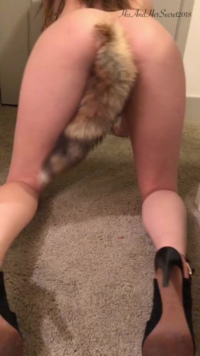 Shaking and pulling her tail!
