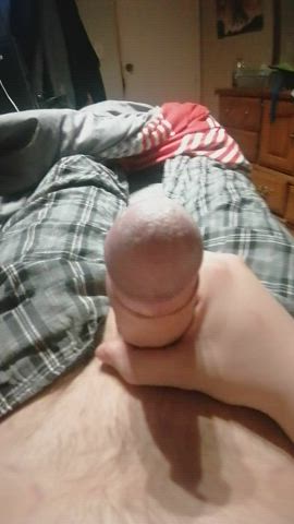 Holy shit look at how much pre cum my cock is oozing today I'm so fucking horny this