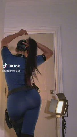 booty cosplay dancing latina police tease tiktok twerking uniform clip