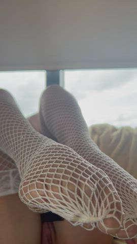 only wearing only fishnets - who wants to lick their way up starting with my feet??