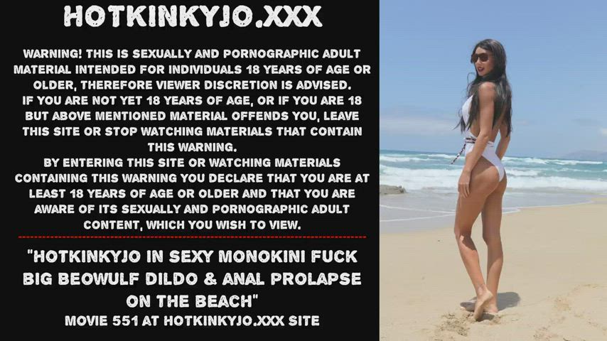 Hotkinkyjo in sexy monokini fuck big Beowulf dildo &amp; anal prolapse on the