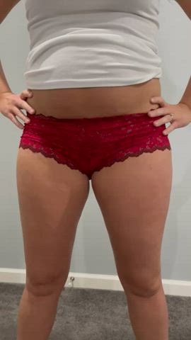What do you like more? My red lace panties or my sexy little bush?