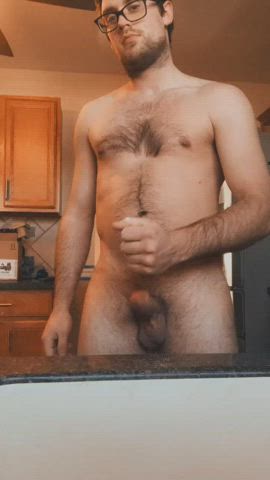 Jerking off in the kitchen