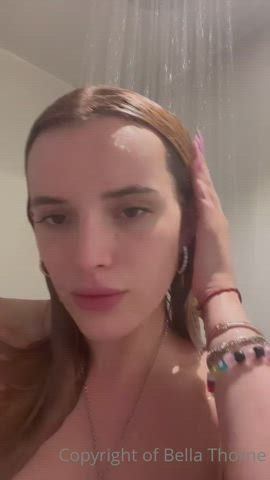 bella thorne big tits cleavage fake tits onlyfans redhead shower wet clip
