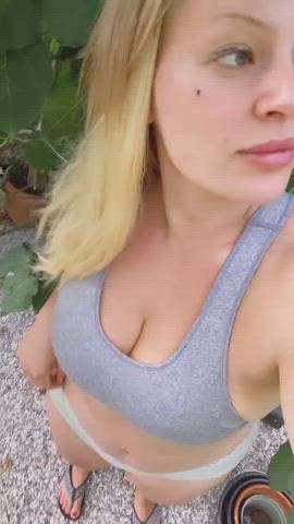 blonde bra cute eye contact outdoor pretty selfie underwear white girl milf clip