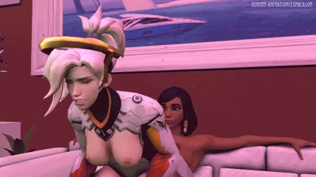 Pharah and Mercy couch 3