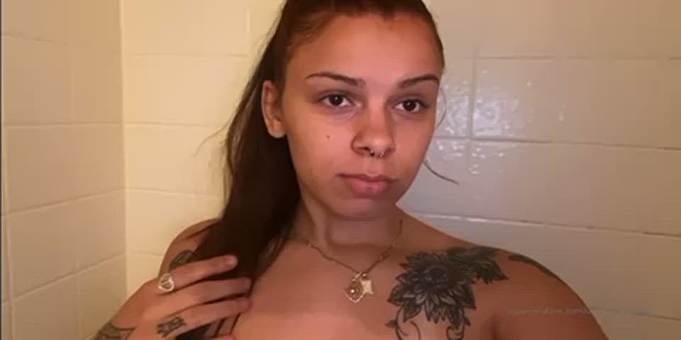 Bathroom Natural Natural Tits Nipple Piercing Pussy Pussy Lips Shower Tattoo Teen