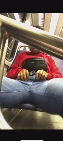 Naughty woman on a public bus dropping her pants