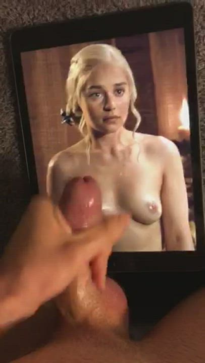 Another bud jerkin his big hard cock 4 Emilia Clarke and covering her perfect face
