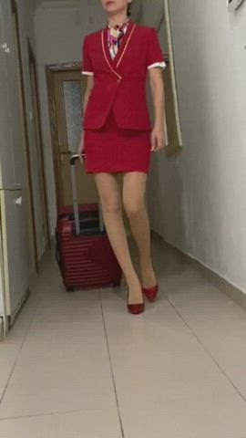 Babe High Heels Homemade Nude Softcore Stewardess Stockings Uniform Upskirt clip