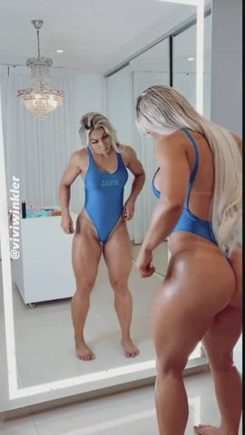 Blonde Fitness Muscular Girl Swimsuit clip