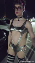 Just a femboy bimbo with fake titties walking around at your local parking garage