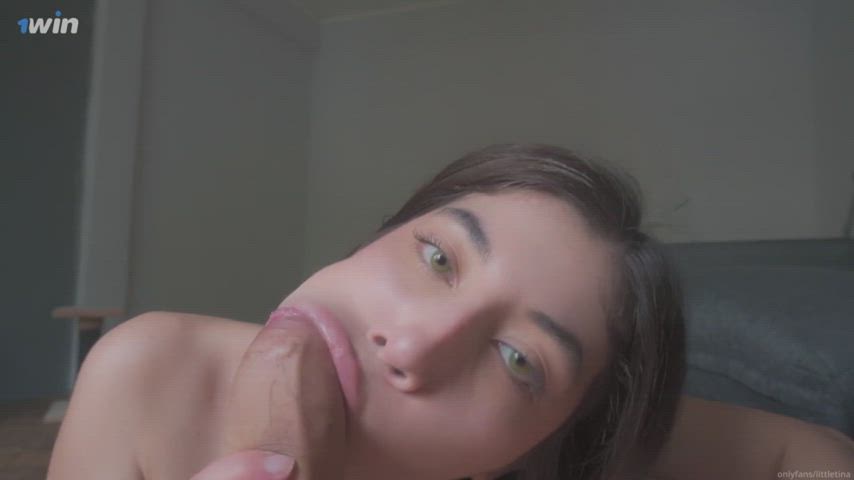 blowjob brunette cock cock worship green eyes monster cock petite sucking teen thick