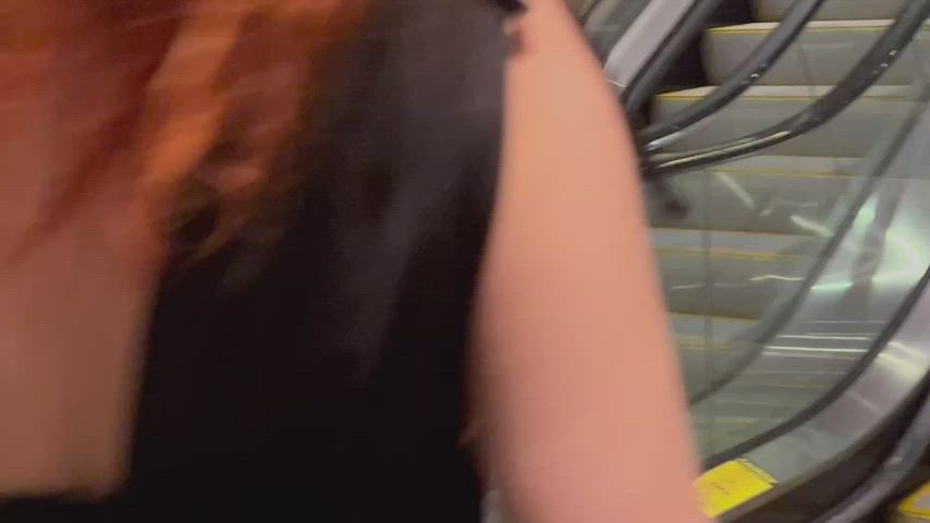 Public ass and pussy spread on an escalator upskirt