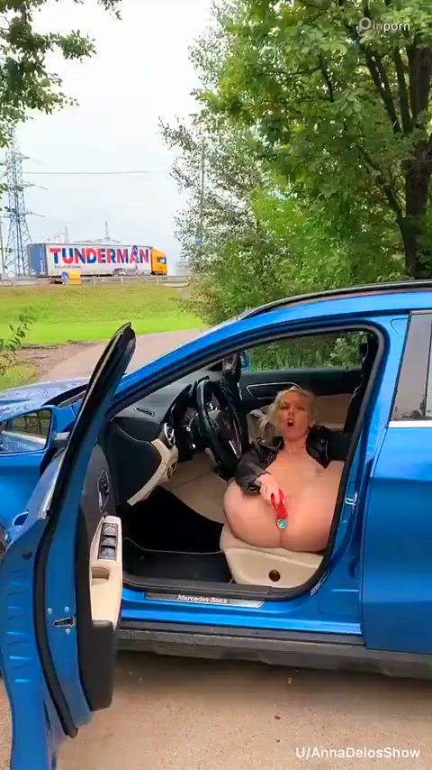 car dildo masturbating pussy dildos exposed-in-public pussy-spreading solo-public