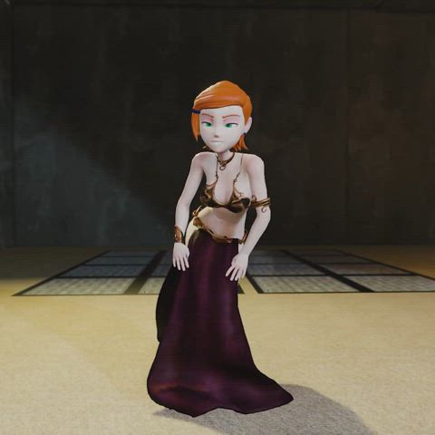 Gwen Tennyson from Ben 10 dressed in the Slave Leia Gold Bikini Outfit, dances for
