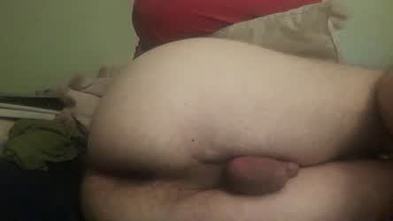 Big ass trans pushing thick deep double dildo out
