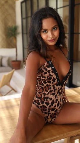 Putri Cinta - Small Tits Petite Skinny Asian - Stripping Out Of Her Cheetah Bikini