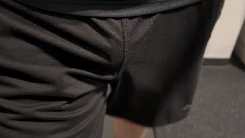 Dick in briefs walking at the gym