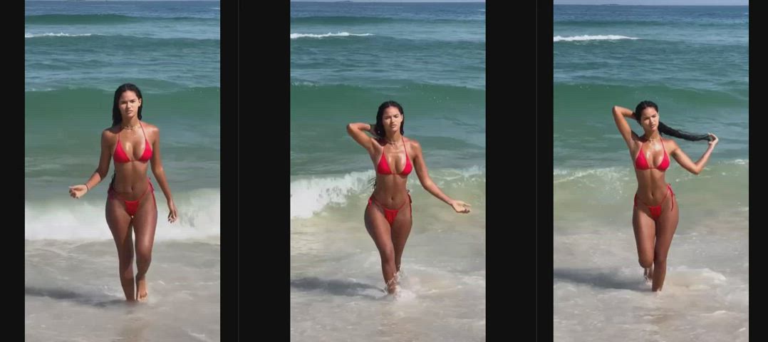 beach bikini brunette fit outdoor split screen porn clip