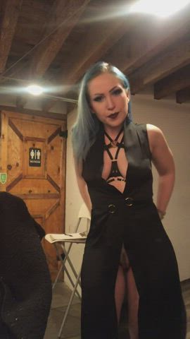 blue domme goth lingerie mistress natural tits pale striptease tease tits clip