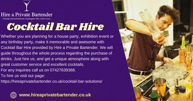 Cocktail Bar Hire- Enjoy  A Stress Free Event