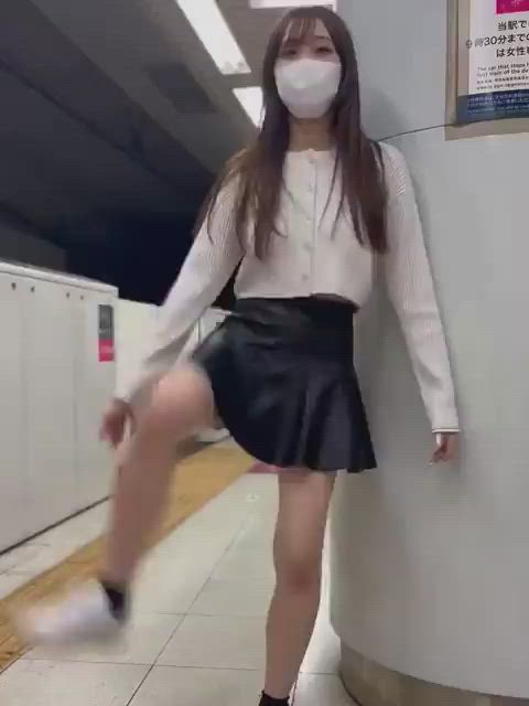 asian cute japanese mask panties public schoolgirl skirt teasing upskirt japanese-nsfw