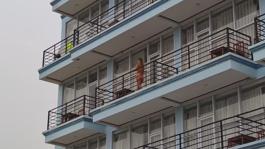 balcony nude nudity public clip