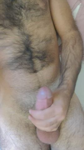 Cumming all over my hairy chest