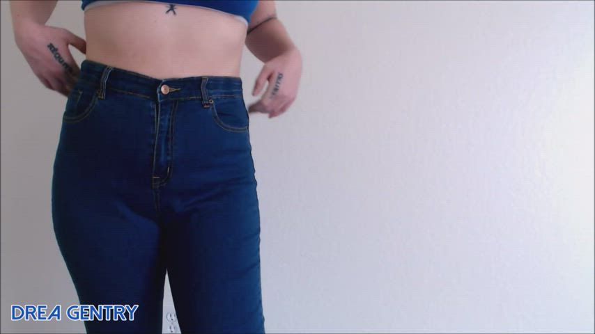 blue body drea gentry jeans pants sensual tattoo tease thighs clip