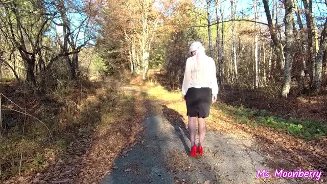 [ http://bit.ly/phmsm for all free videos ] Classy lady in forest - flashing, playing