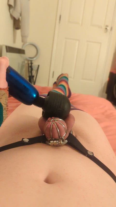 Isn't it adorable when a slut squirts through her chastity cage? 💞