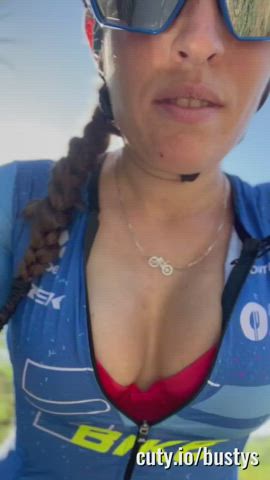 Cecilia Bicicosta cleavage in bike and bouncing tits