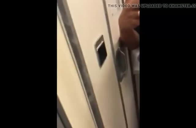 Tgirl cum in airplane toilet  