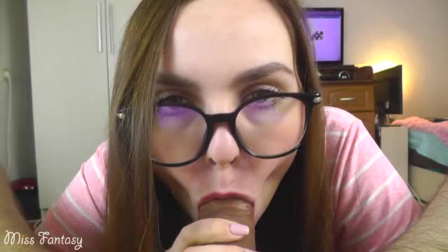Blowjob and handjob from a cutie in glasses