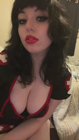 big tits cleavage costume goth halloween nurse pale teen tiktok clip