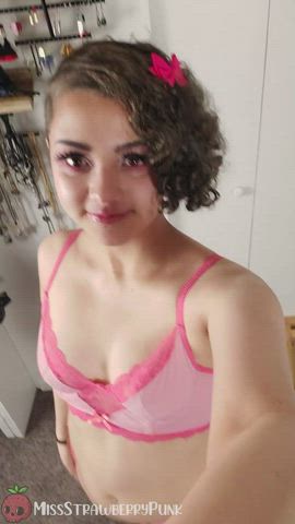 amateur ass butt plug lingerie panties pink selfie short hair underwear clip