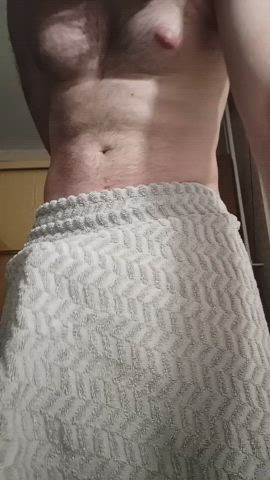 A white towel for a hard white cock