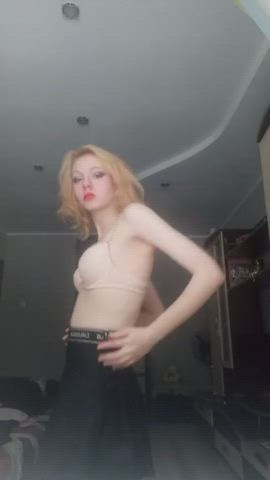 Skinny blonde stripping + full video in the comments