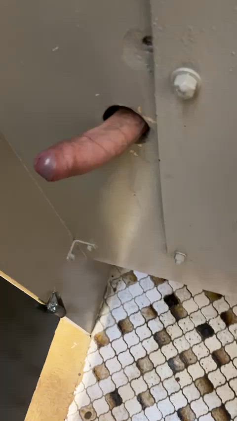 Is there a better sight than a big cock poking through the hole waiting to be relieved?